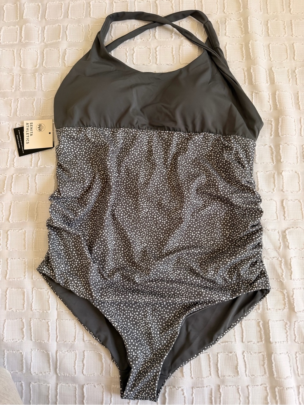 SENITA Athletics Grey White Padded Low Back One Piece Swimsuit Plus size XXL NWT